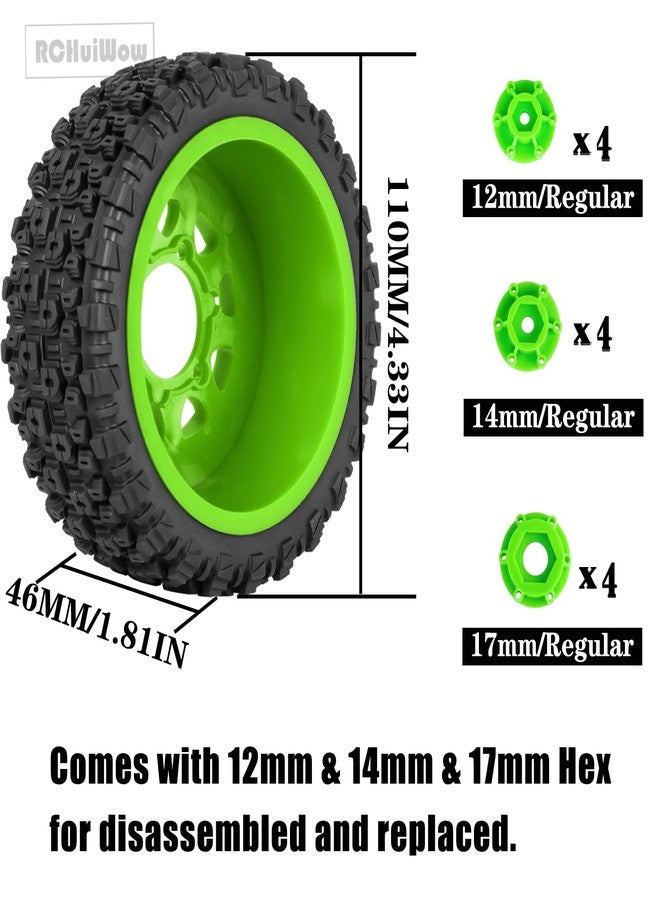 إطارات RCHuiWow سداسية الشكل مقاس 12 مم/14 مم/17 مم لشاحنات التحكم عن بعد بمقياس 1/10، مثل Slash 2WD 4×4 وSenton Axia1 L0S1 وRed cat Rc 4wd، وإطارات شاحنات السباق القصيرة بمقياس 1/10 مع حشوات إسفنجية، 4 قطع، لون أخضر. - Image 4